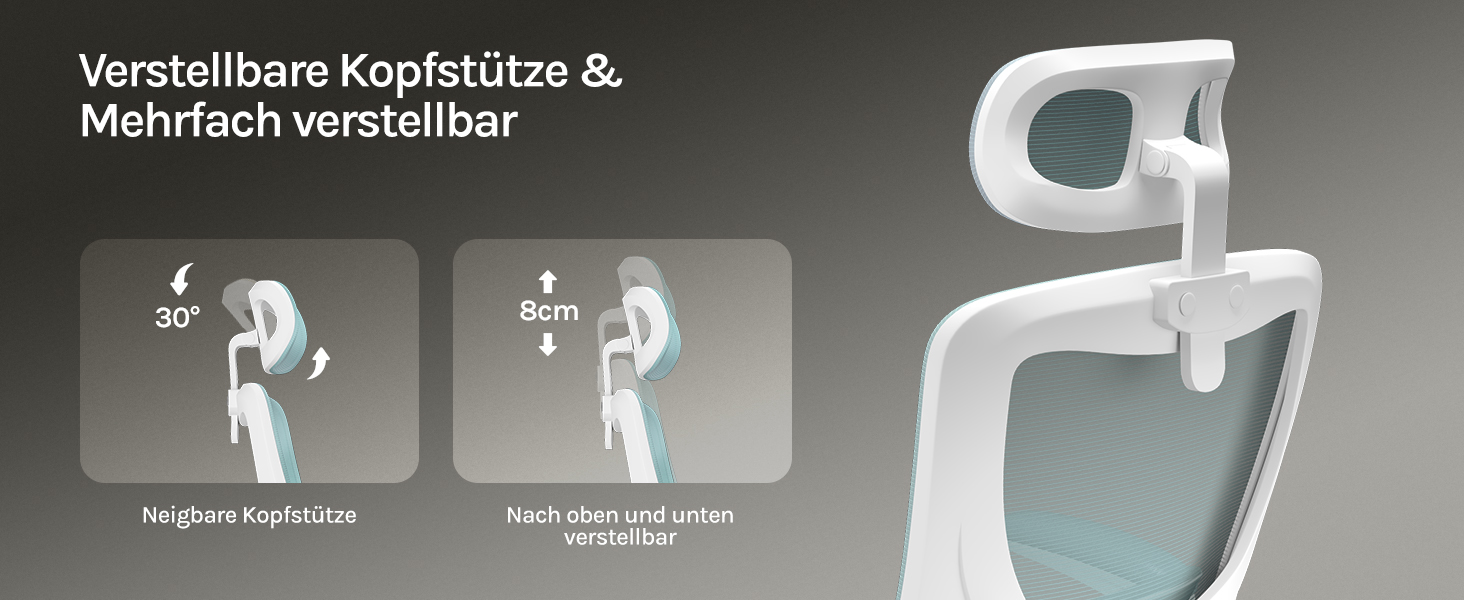 Крісло офісне WOLTU ергономічне, крісло для робочого столу з функцією гойдання, регульована підголовник, поворотні підлокітники, підтримка попереку, офісне крісло, витримує 150 кг (Блакитний)