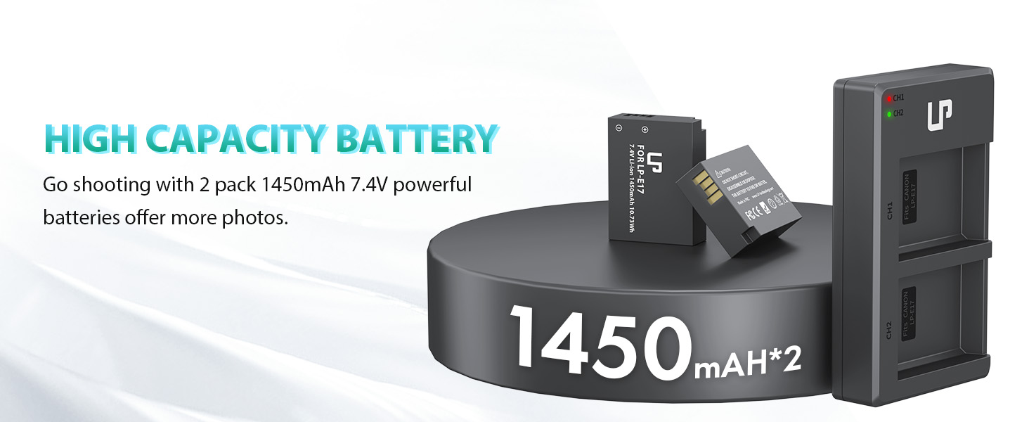 Акумулятор Canon LP-E17 + Двоканальний зарядний пристрій 2x1450mAh для EOS R8 R10 R50 RP Rebel T6i T7i T8i SL2 SL3 77D 200D 750D 760D 800D M3 M5 M6 Mark II