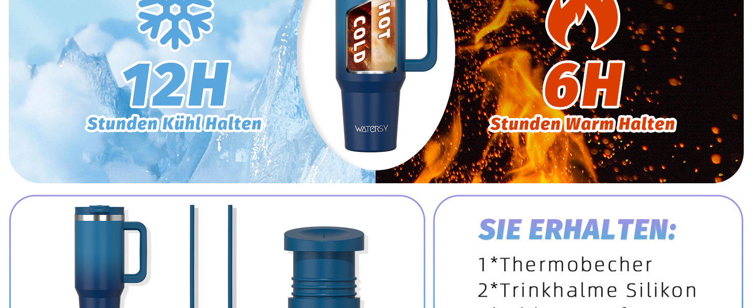 Термокружка WATERSY 1.2L з 2 трубочками, 1200 мл, зелена, з нержавіючої сталі, з вакуумною ізоляцією, без BPA, для кави та напоїв, з кришкою-гвинтовою, витримує до 12 годин, виготовлена з високоякісного матеріалу