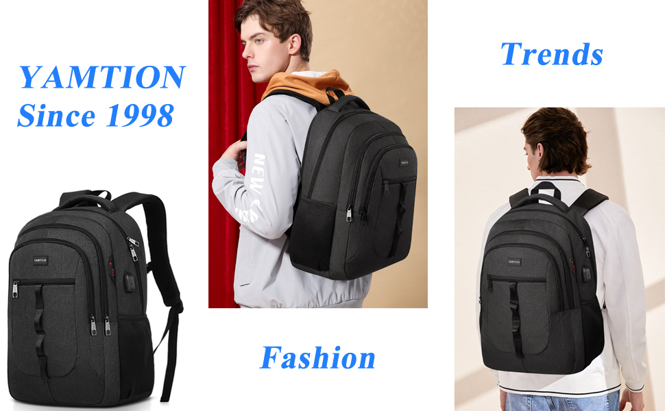 Чорний рюкзак YAMTION для чоловіків та жінок, унісекс, підійде для підлітків, хлопчиків та дівчаток. Вміщує ноутбук 17.3 дюйми. Ідеальний для університету, школи, роботи, офісу. З USB-портом.