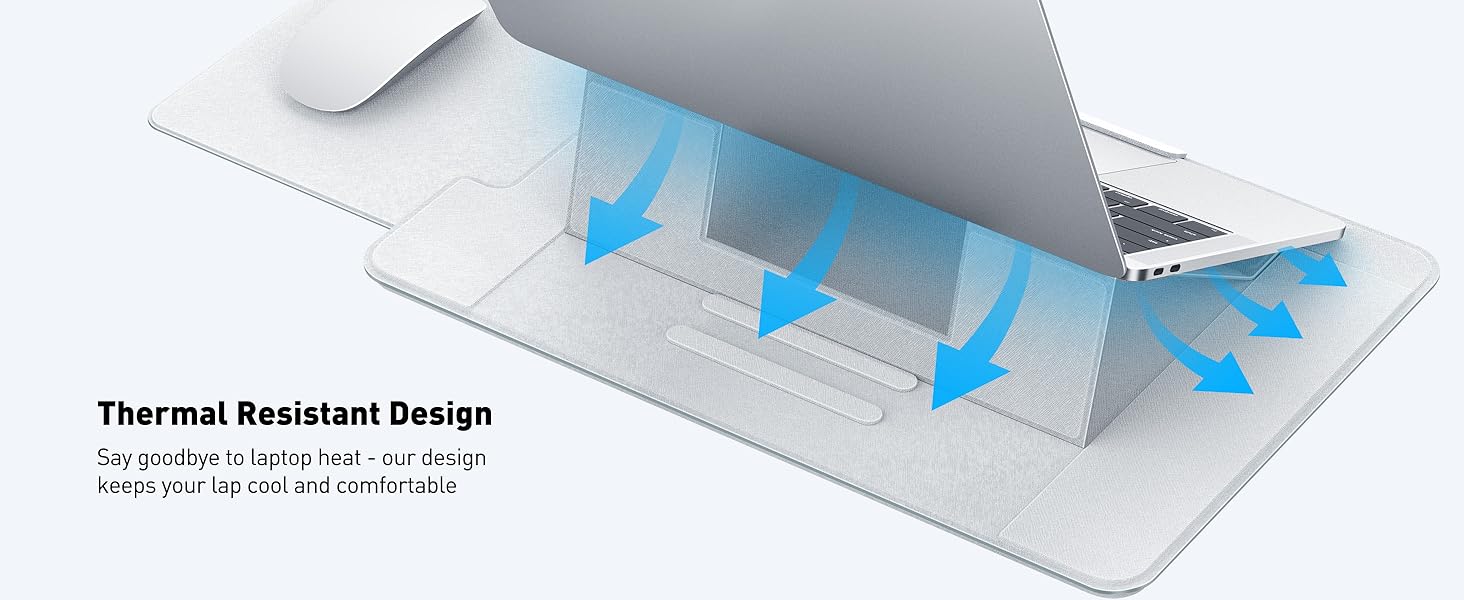 Зручний лапдеск для ноутбука AboveTEK – ергономічний підставка з антиковзким покриттям, захистом від нагріву, вбудованим ковриком для миші, портативна для ліжка, дивана, подорожей (сірий)