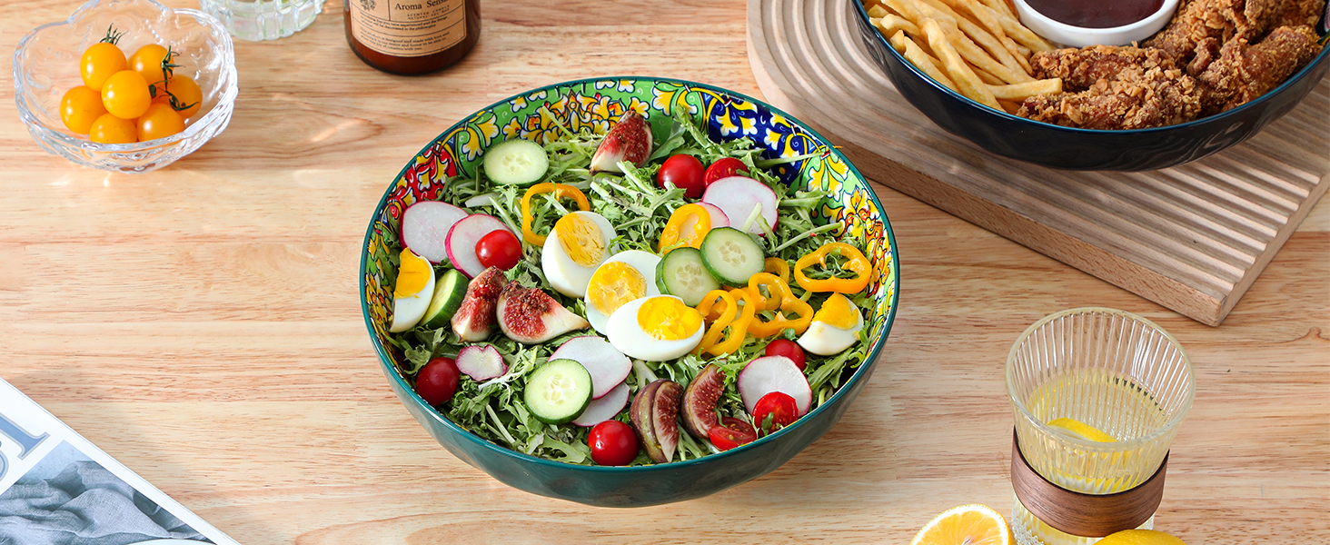 Набір тарілок Vancasso 4 шт. для супу та салату, керамічні, 2340 мл, темно-синій та зелений, придатні для миття в посудомийній машині та мікрохвильовці