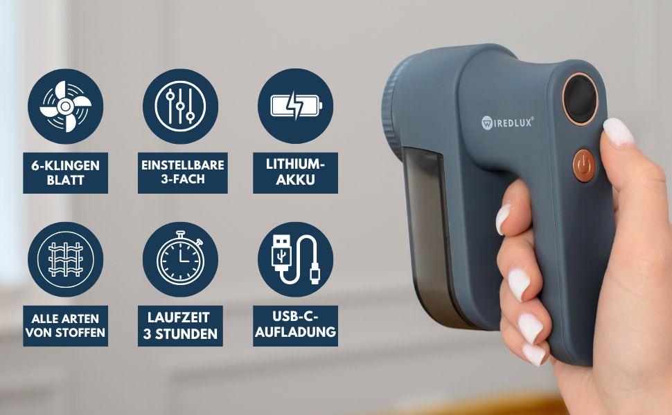 Електричний видалення ворсу та котушок для одягу Glacier – портативний прилад з 3 швидкостями та LED-дисплеєм, USB-зарядка, подвійний захист