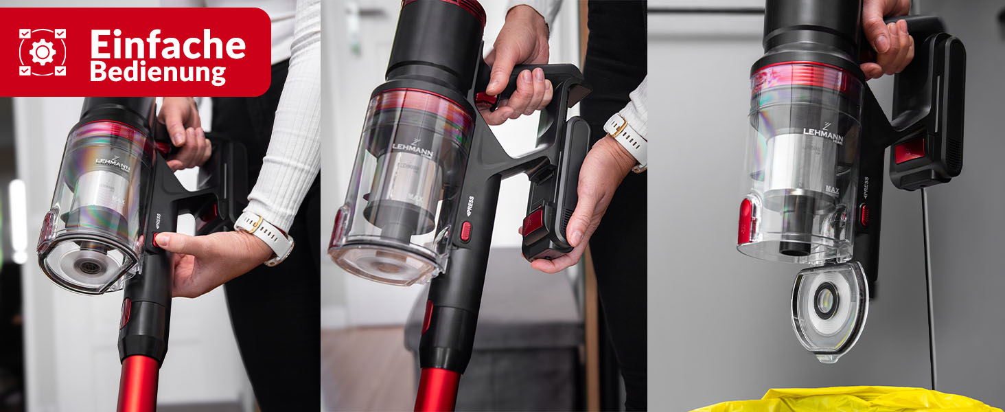 Акумуляторний пилосос LEHMANN 3-в-1: бездротовий, з HEPA-фільтром, LED-щіткою, для прибирання шерсті тварин, килимів та авто. Час роботи: 45 хв, об'єм контейнера: 1,8 л.