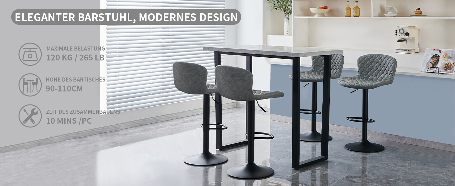JaHECOME Faux Leather Bar Stools 2-Pack - Adjustable Height, 360° Swivel, Padded Seat - Perfect for Bar, Kitchen, Bistro, Counter, Dining Room & Cafe (PU Grey)