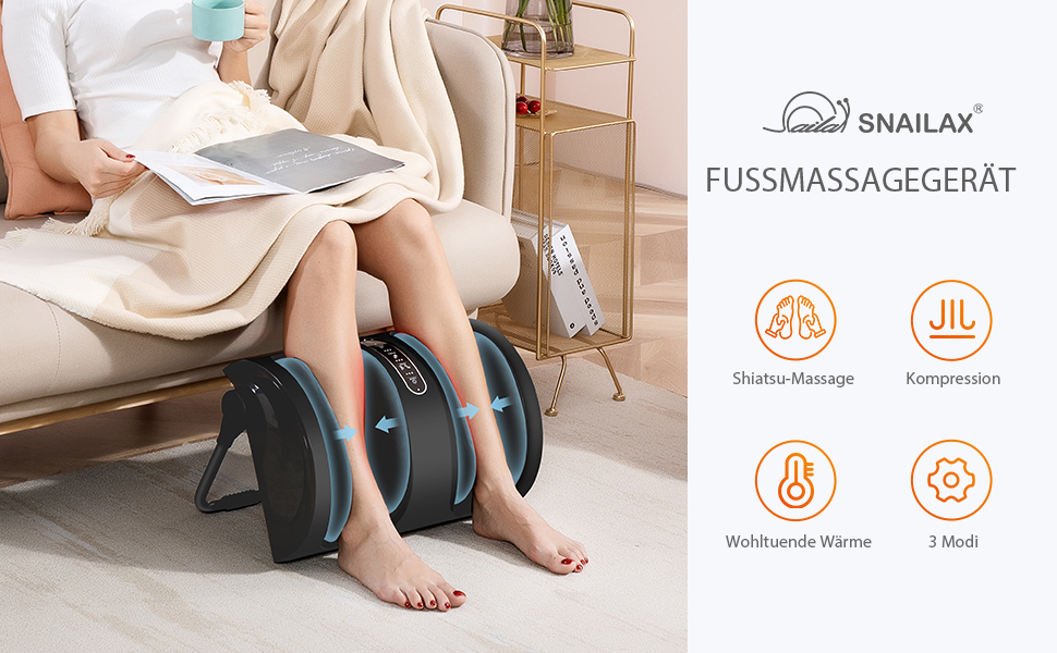 Електричний масажер для ніг Snailax Shiatsu з підігрівом, для ніг та литок, для розслаблення, XL