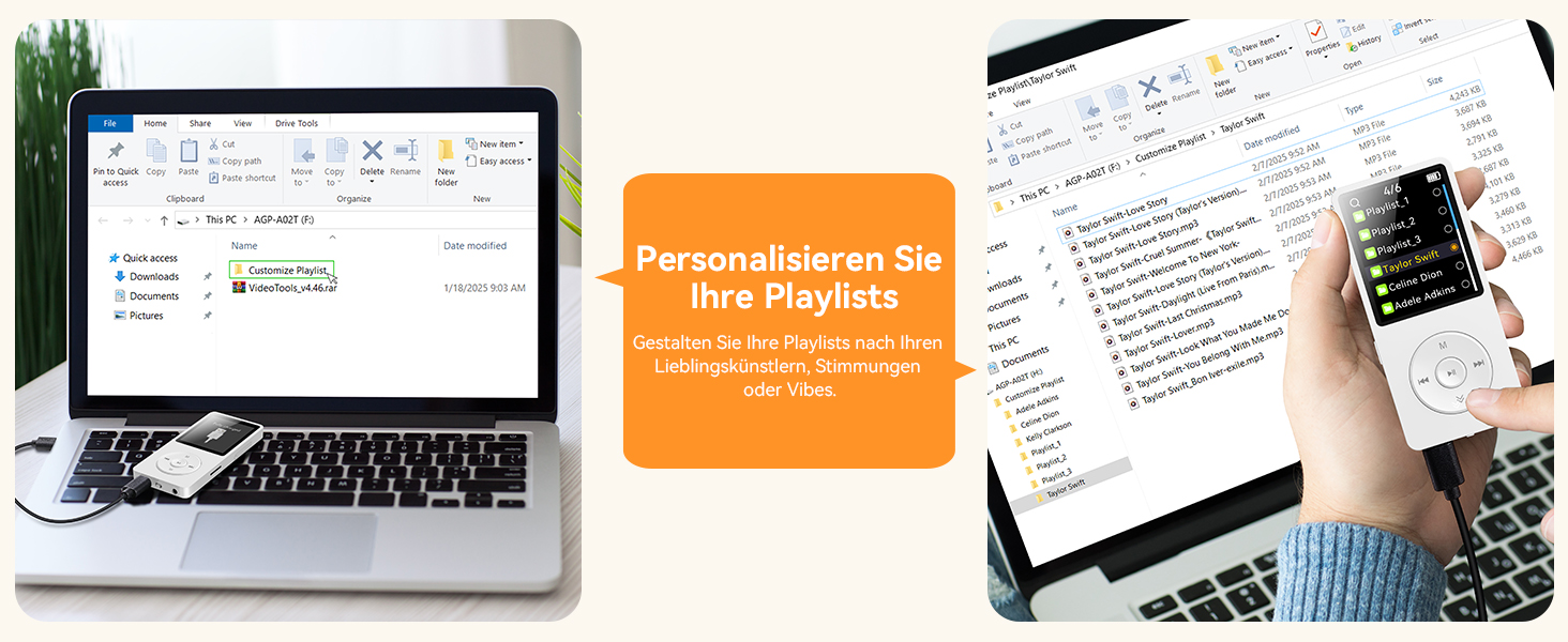 MP3 плеєр AGPTEK 64GB Bluetooth 5.3 з динаміком, радіо FM, підтримкою TF-карти 128GB, білий