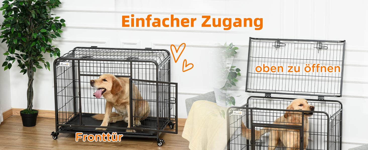 Переносна переносна клітка для тварин PawHut з колесами, 2 дверцятами та знімним піддоном, метал, сірий+чорний, 94x58x69,5 см