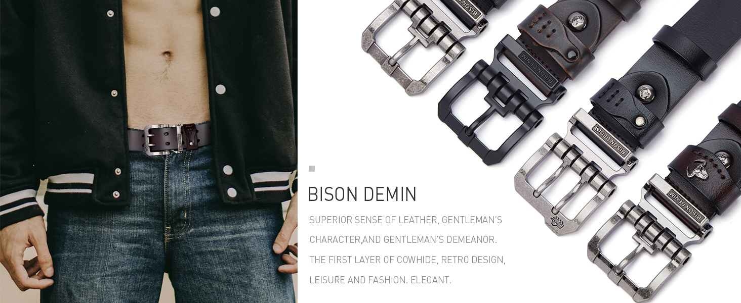 Чоловічий шкіряний ремінь BISON DENIM: класичний, 38 мм, з подарунковою коробкою