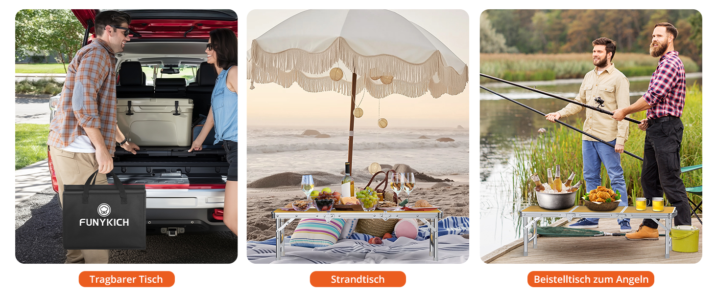 Складний кемпінговий стіл FUNYKICH 87x40x26 см, жовтий - алюмінієвий, MDF стільниця, з сумкою для перенесення