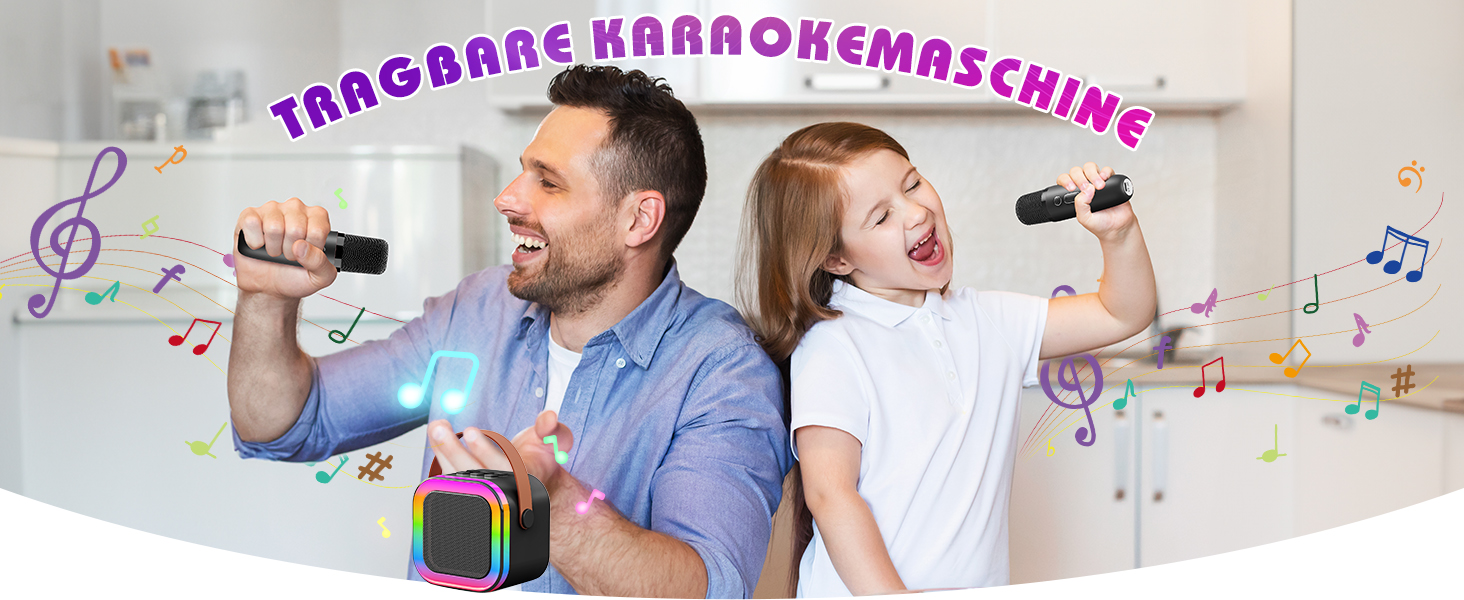 Караоке-машина для дітей 3-12 років Dislocati з 2 мікрофонами Bluetooth, портативна музична іграшка зі світлодіодним підсвічуванням, чорна