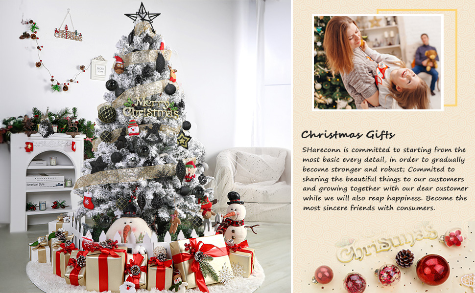 Набір з 100 штучних новорічних кулькок Shareconn, міцні, з гачками, різні розміри та дизайни, декор для ялинки, внутрішнє та зовнішнє прикрашання (чорний)