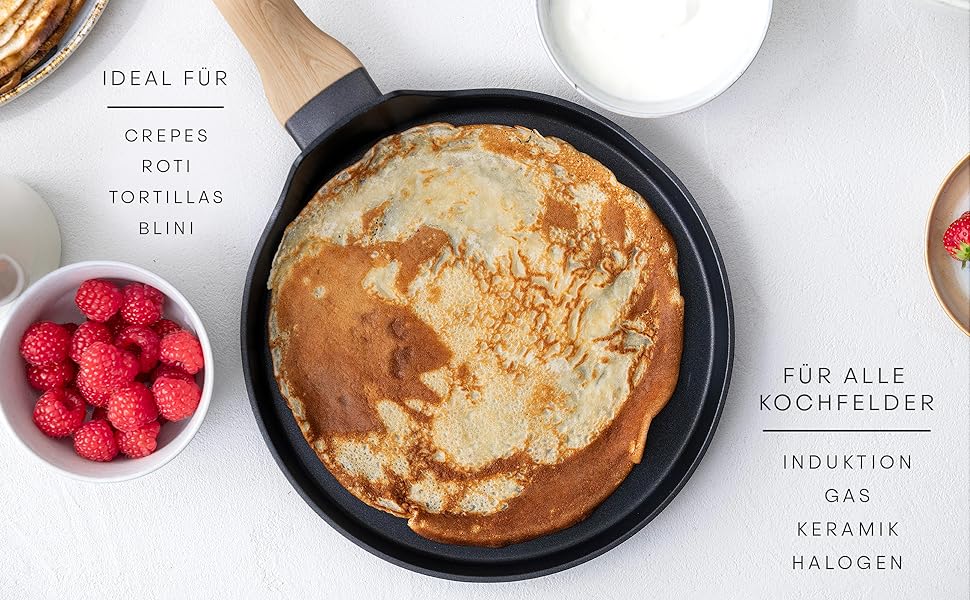 MasterChef Crepe Pan Induction, Pancake Pan for Pancakes, Roti, Omelette, Tortilla, Induction, Gas, Ceramic Stove, Non-Stick Coating Aluminum, 25cm, Extra Wide Natural Collection