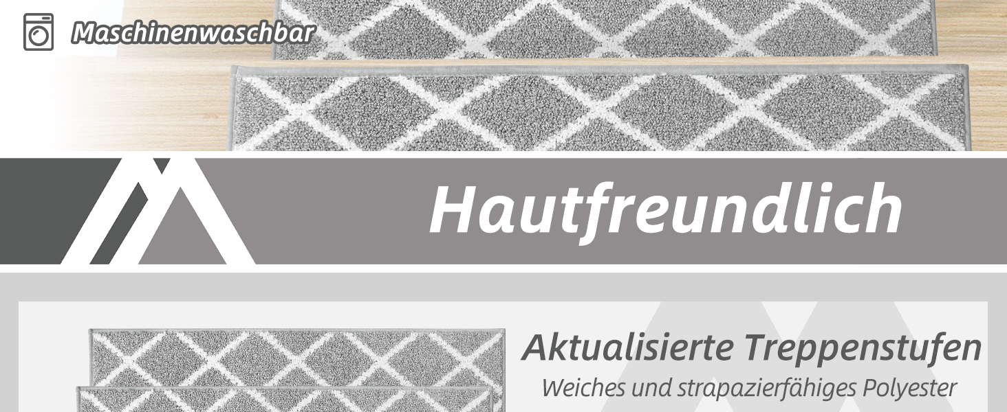 Ковзаючі сходи COSY HOMEER, 15 шт., 70x22 см, антиковзаючі, самоклеючі, машинне прання, 100% поліестер, TPE-підкладка, для дітей, літніх людей та домашніх тварин, сіро-білі