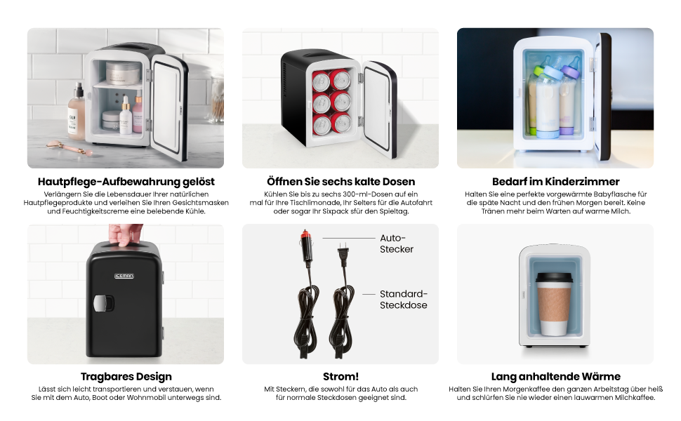 Chefman Iceman Міні-холодильник: 4 літри, охолодження та підігрів, 6 відділень для косметики, перекусів, AC/DC живлення, для дому/авто/спальні