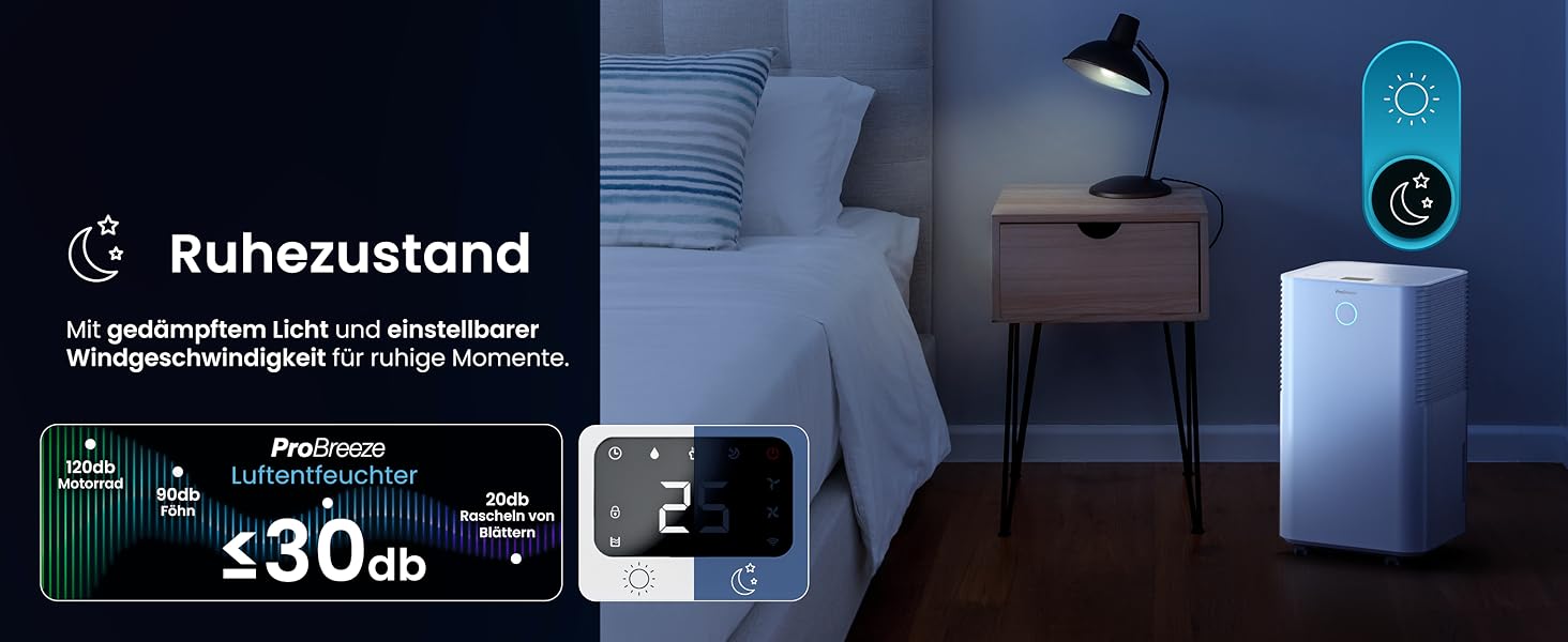 Осушувач повітря Pro Breeze OmniDry 12 л/доба, електричний, цифровий дисплей, вологомір, дренажний шланг, таймер, тихий режим, проти вологи та цвілі