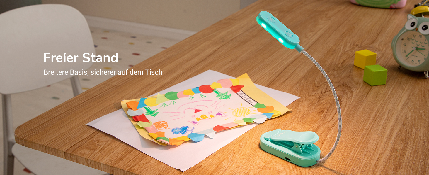 EDISHINE LED Кліпса для читання: USB-лампа з 3 кольорами та регулюванням яскравості, для дітей, для ліжка, авто, столу, кута. Захищає зір.