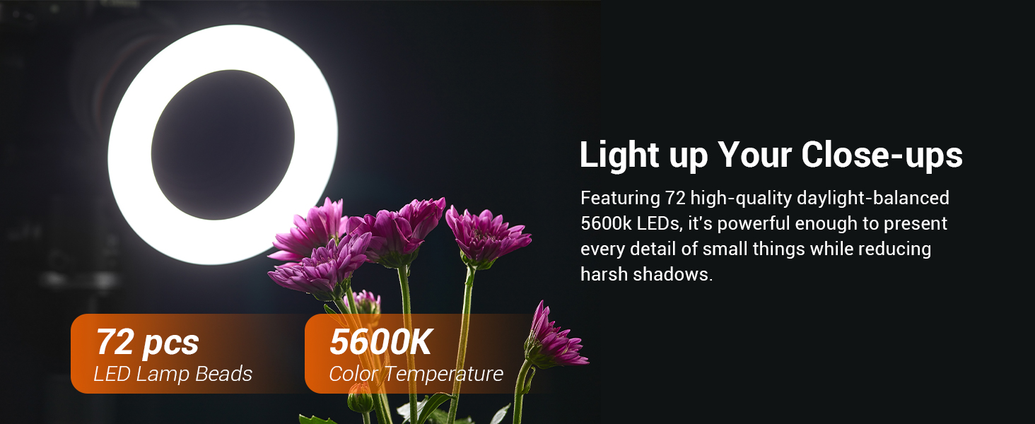 GODOX RING72: LED кільцеве світло для макрозйомки та портретів, 5600K, гнучке, 360°