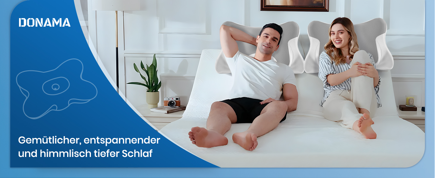 Подушка для шиї DONAMA з піни Memory Foam: ергономічна, з підлокітниками, охолоджуюча, 6 зон підтримки, для сну в будь-якій позі (сіро-біла, 66x37x13 см)
