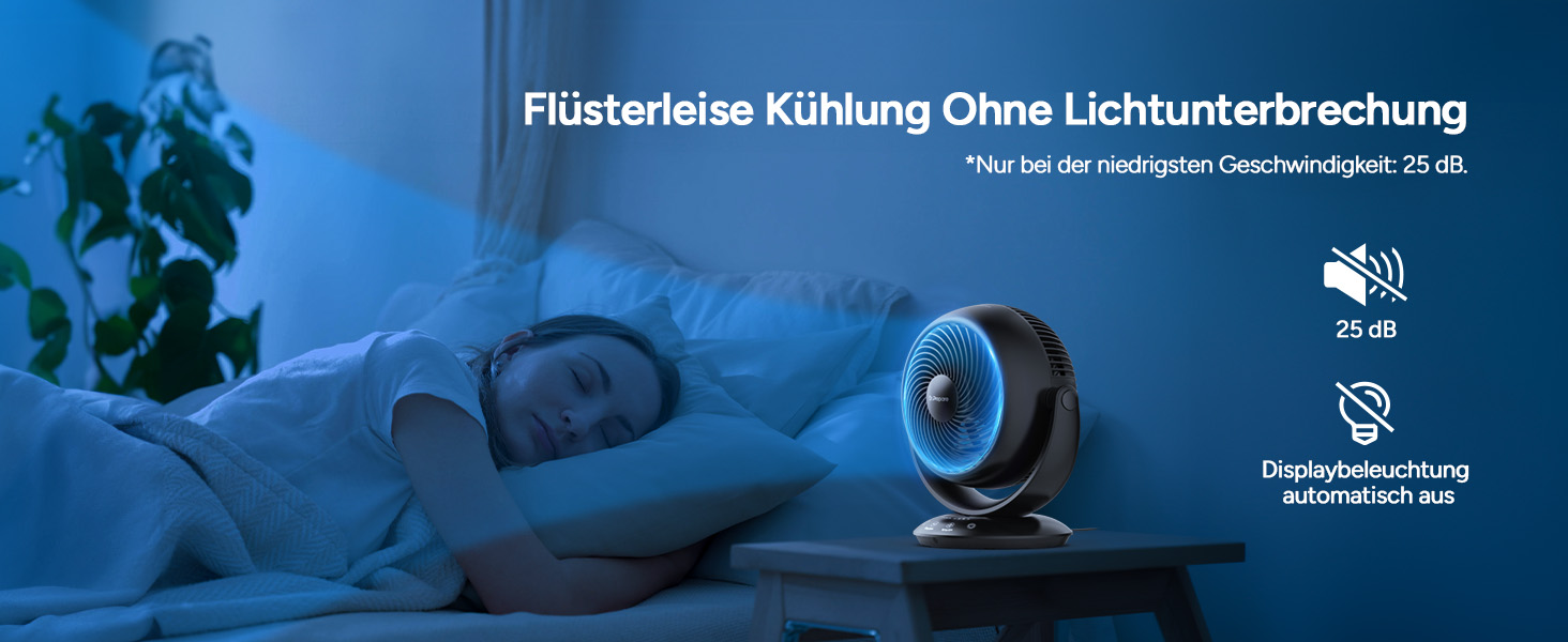 Вентилятор DR.PREPARE настільний, 25 dB, тихий, ефективне охолодження, 3 швидкості, таймер 2-12 годин, осциляція 90°, 10 дюймів