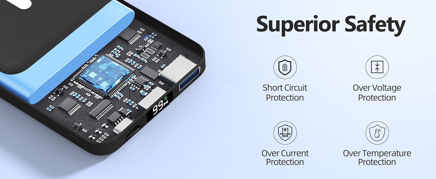 Бездротовий Power Bank AOGUERBE MagSafe 10000mAh, зовнішній акумулятор з магнітним кріпленням, швидка зарядка 22.5W, USB-C, для iPhone 17/16/15/14/13/12 Pro Max (Чорний)