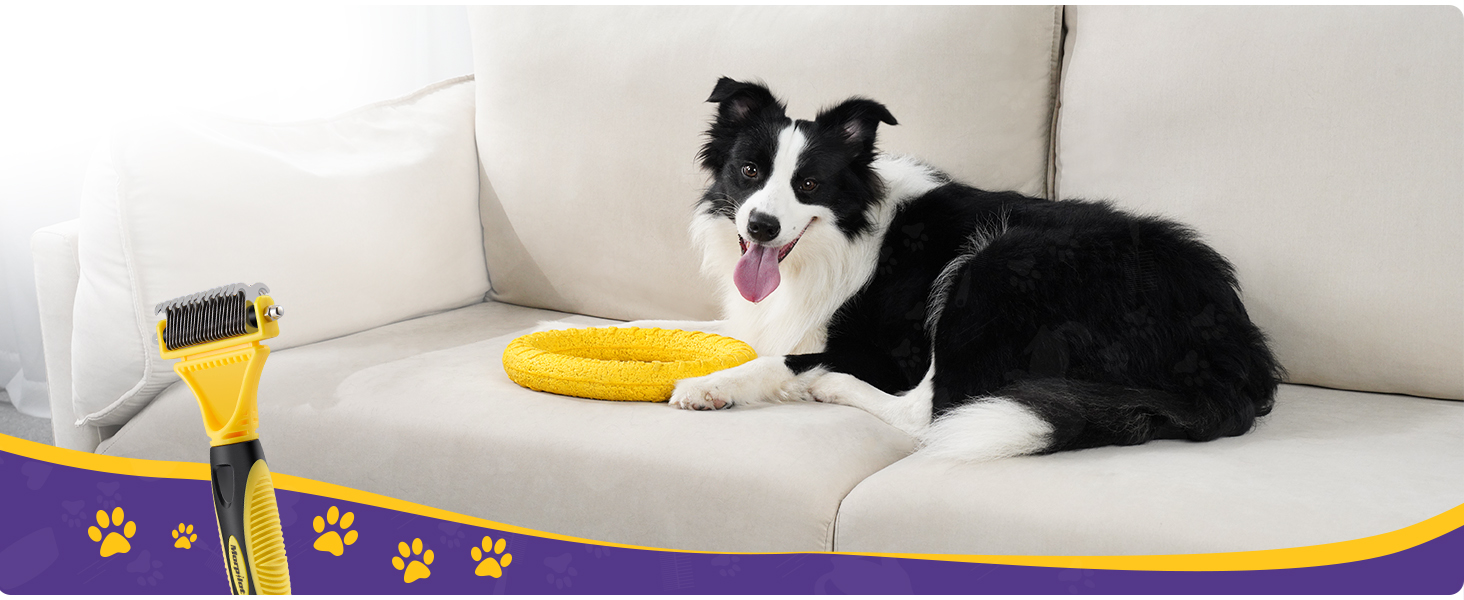 Щітка для собак та котів, 12+23 зубчики, сталевий гребінь для видалення шерсті, двостороння, проти ковтунів, для дому (M, яскраво-жовтий)