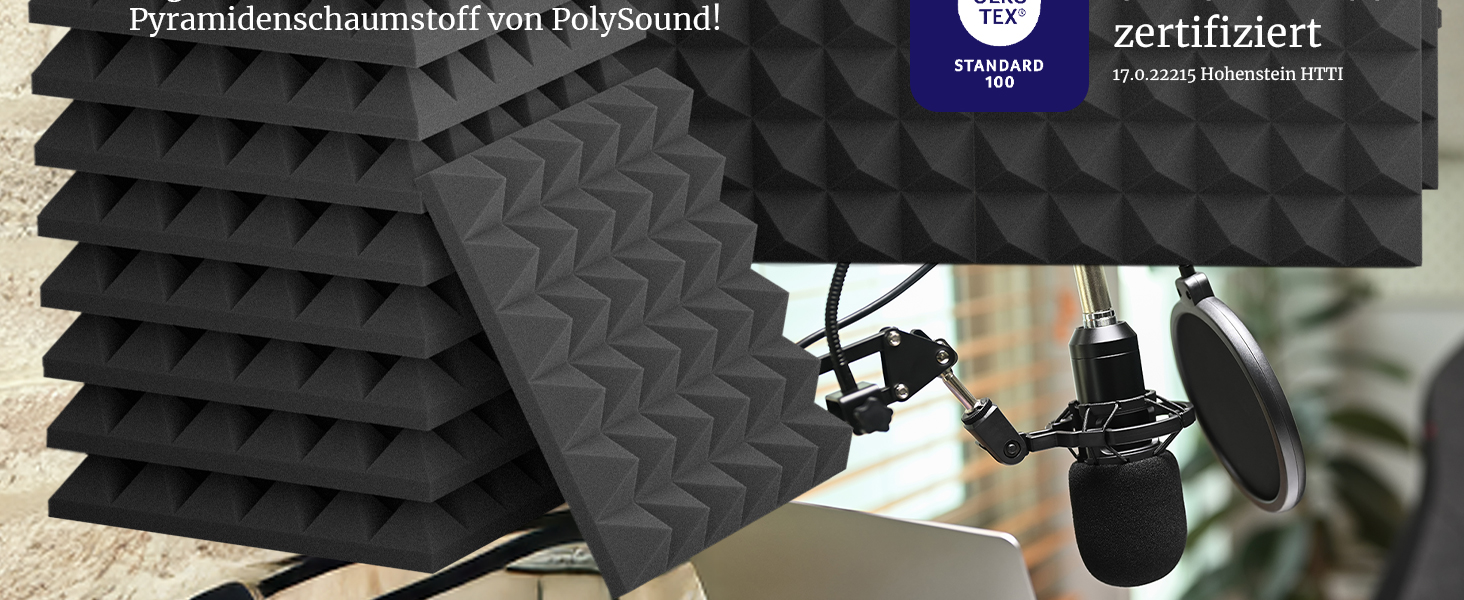 Акустичні пірамідні панелі PolySound для студії, подкастів та домашнього кінотеатру, шумопоглинаючий пінополіуретан, 48 шт, 30x30x6 см, чорний