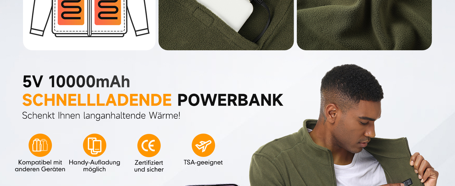 Обогрівальний жилет LABEWVI з акумулятором 10000mAh, чоловічий/жіночий, фліс Polar, USB, зелений