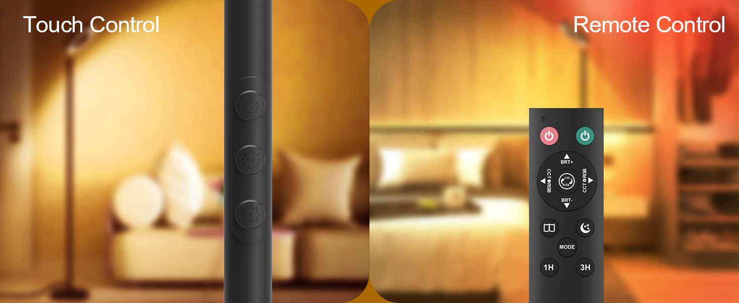 LED торшер, 42W, 16 мільйонів кольорів RGBCW, WiFi, розумний, двосторонній, для вітальні, сумісний з Alexa/Google Home, синхронізація з музикою, плавне регулювання яскравості, торшер для читання в спальню (RGB-RC)