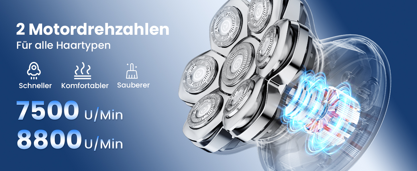 MAXGROOM 7D Glatzen Rasierer Herren - Електрична бритва для гоління голови, срібляста, акумуляторна (1400mAh), водонепроникна IPX6, Type-C