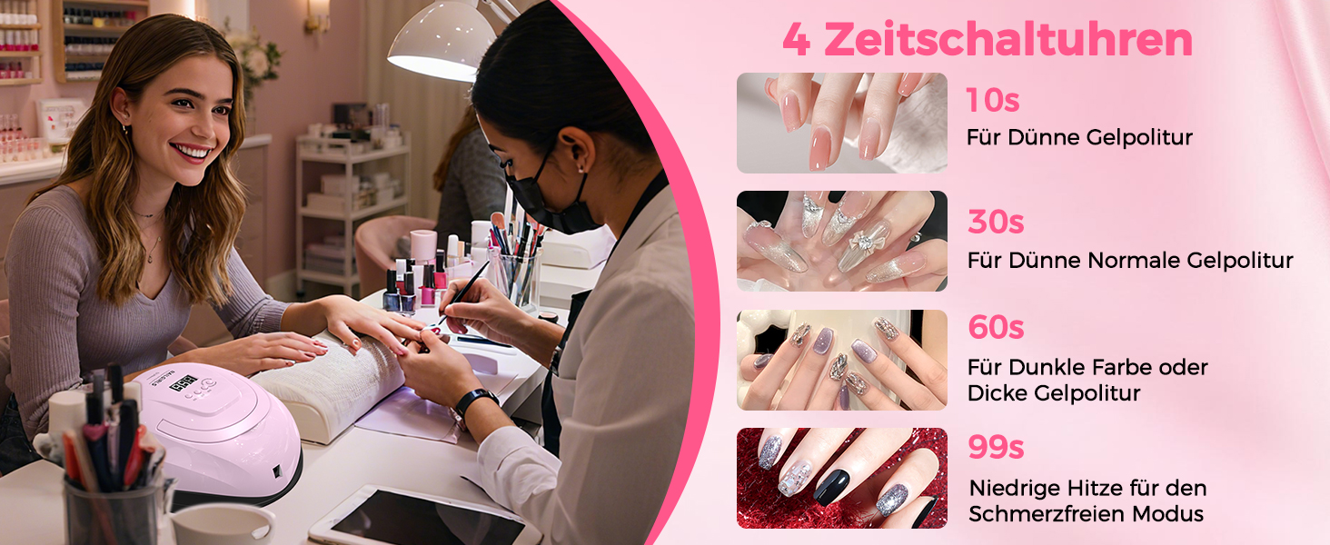 LED UV лампа для нігтів NAILGIRLS 150W з таймером, датчиком, LCD дисплеєм та знімною магнітною платформою. Підходить для гель-лаку, нігтів рук та ніг (Рожевий 268W)