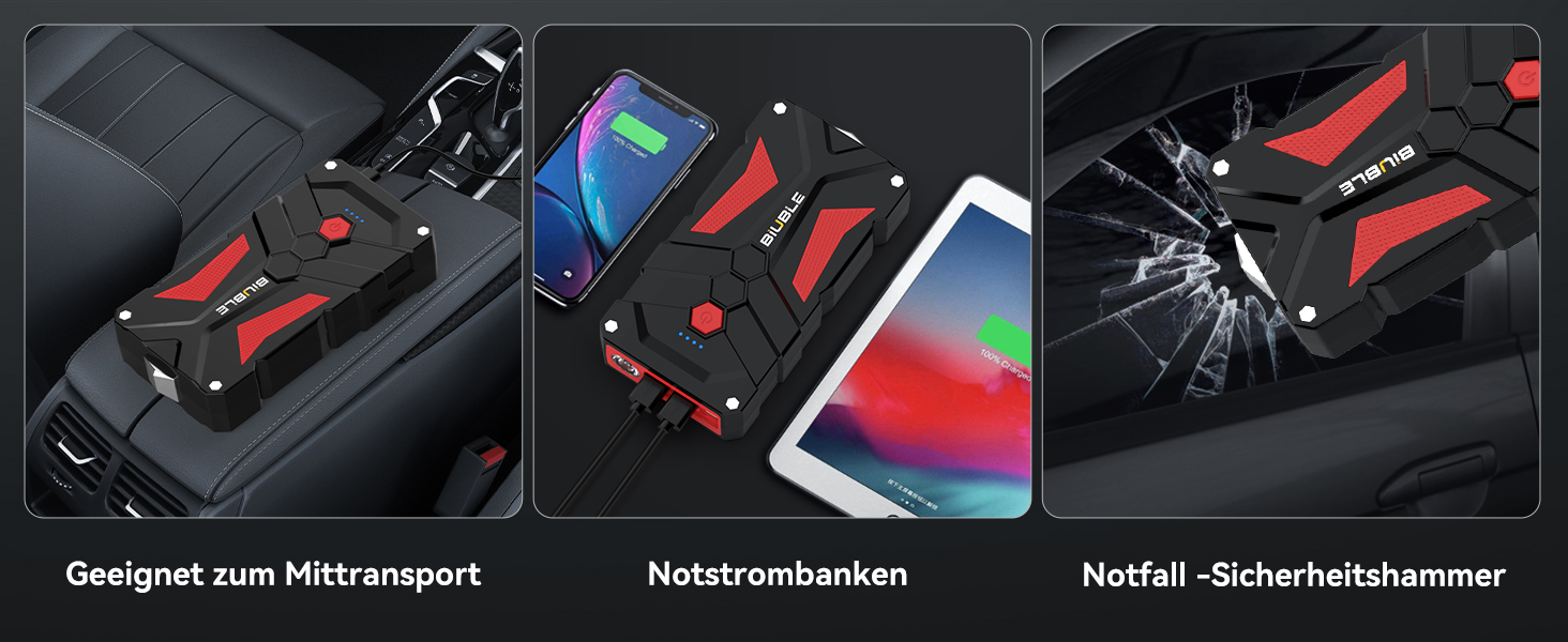 Powerbank Starthilfe 3000A 12V: Зарядний пристрій для автомобіля, SUV, мотоцикла з LED ліхтариком. Запуск до 7.0л бензину або 5.5л дизеля.