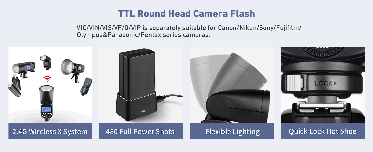 Godox V1-S: Швидкий спалах для камери Sony з Li-Ion акумулятором 2600 mAh, HSS 1/8000, 76W