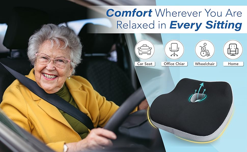 Подушка для сидіння в авто з Memory Foam для полегшення болю в попереку, велика, для коротких водіїв на далекі відстані - автокрісло для машини, офісу, чорно-сіра