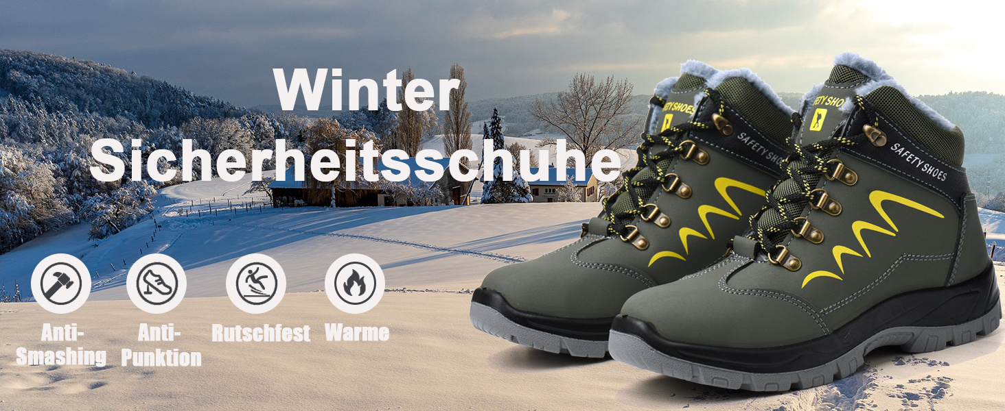 Зимові робочі черевики для чоловіків та жінок. Безпечні черевики S3 з металевим носком. Легкі, теплі, захисні черевики. Розміри 35-48 (36 EU). Колір: зелений