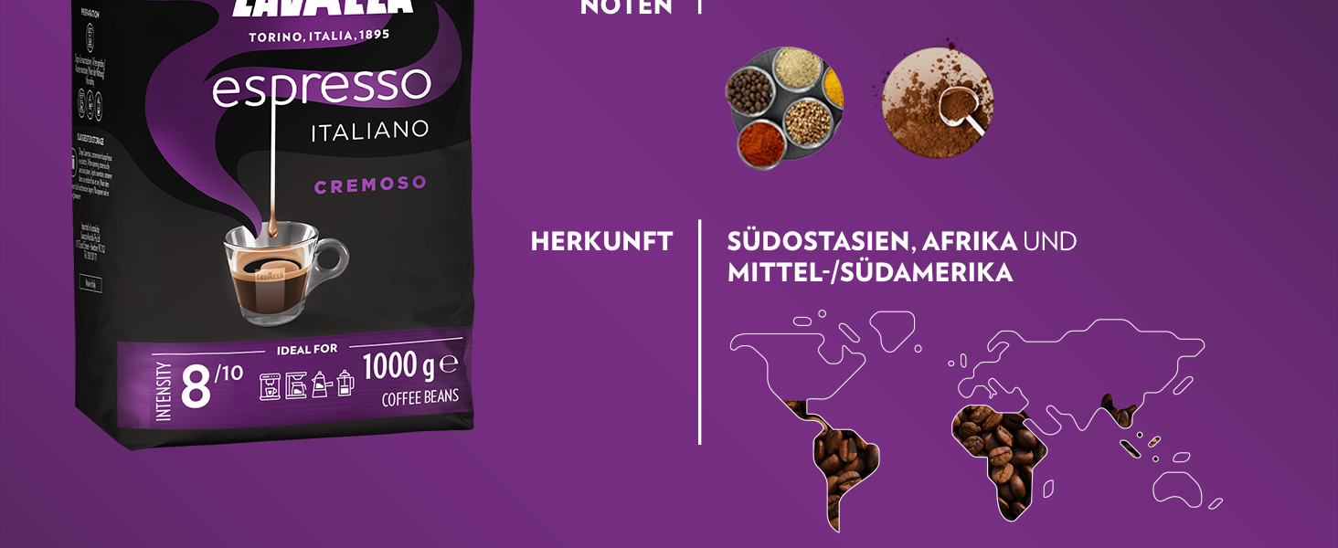 Кава в зернах Lavazza Espresso Italiano Cremoso, Арабіка та Робуста, середній обсмаження, нотки какао та спецій, 1 кг