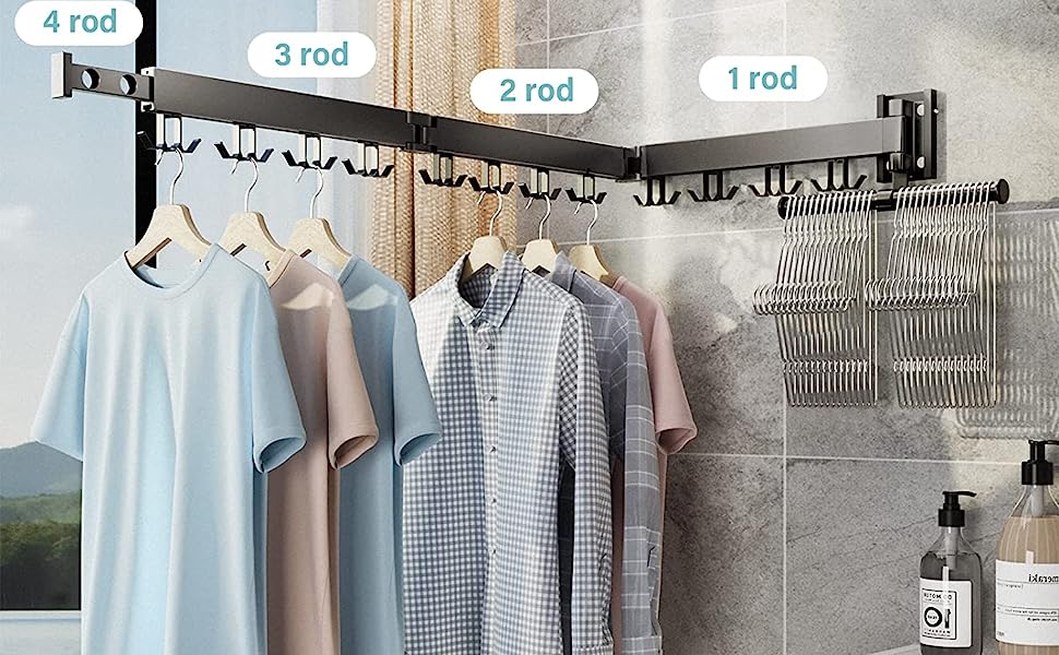 Настінна сушилка для білизни Honeyhouse Einziehbar - розкладна, поворотна, з кріпленням до стіни. Чорний колір