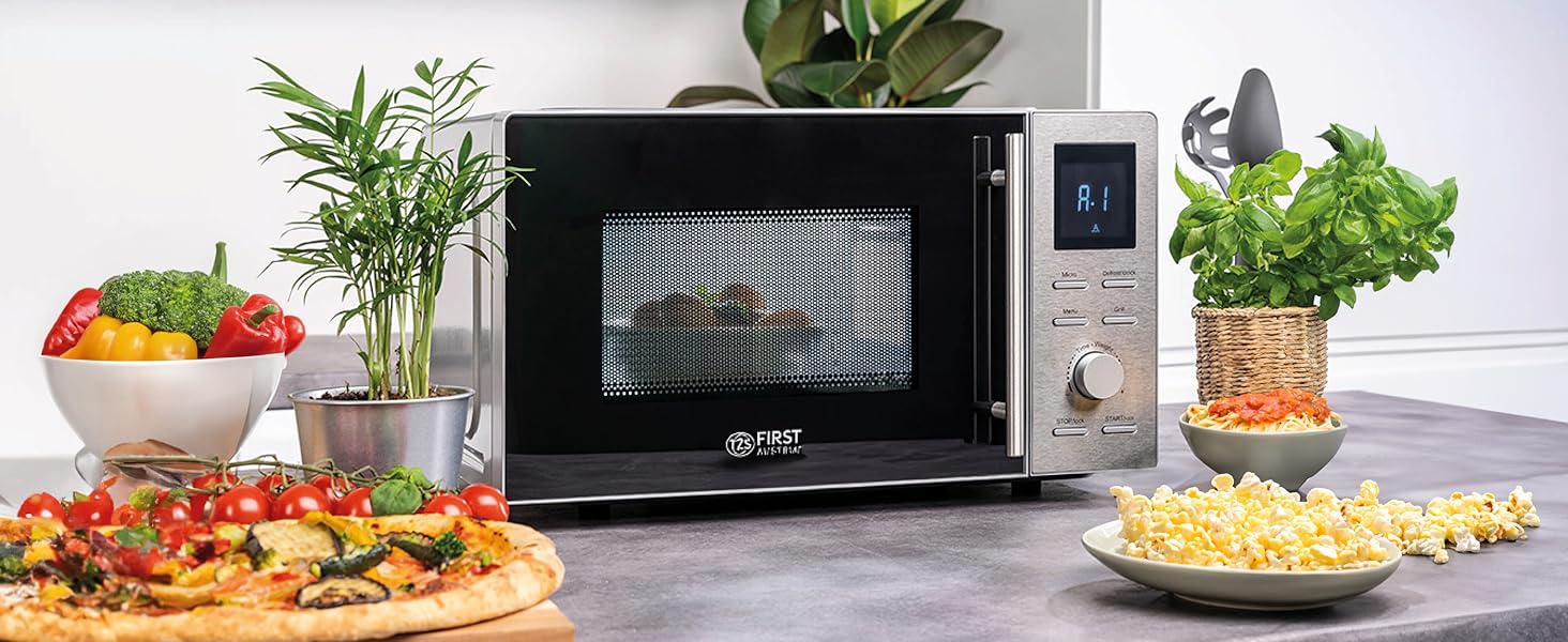 Мікрохвильова піч з грилем TZS First Austria 20L - 2-в-1, 700/800W, 8 програм, LED-дисплей, нержавіюча сталь, дитячий замок