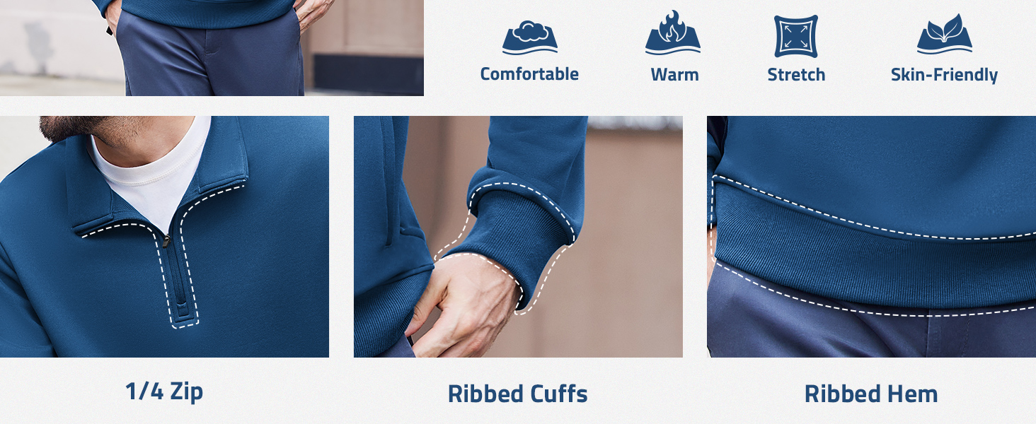 Світшот чоловічий PINSPARK з ¼ блискавкою, довгим рукавом, без капюшона, чорний, XL