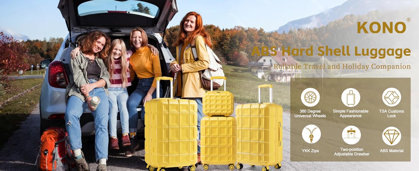 Жовтий валіза KONO середнього розміру 62см з 4 колесами та TSA замком (62x43x26см)