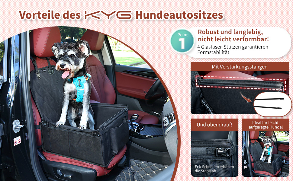 Автокрісло для собак KYG - стабільне, водовідштовхувальне, неслизьке та стійке до подряпин, для маленьких собак, для переднього та заднього сидіння (Чорний) 6696