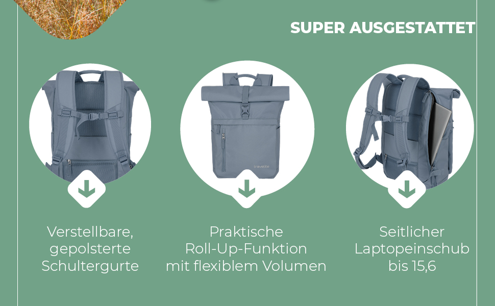 Рюкзак Travelite Basics Rollup 60 см, універсальний, димчасто-блакитний