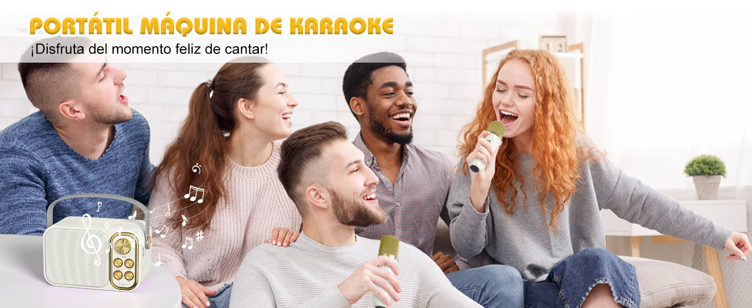 Караоке машина з 2 мікрофонами, портативна Bluetooth колонка для дітей та дорослих, 7 звукових ефектів, ідеальна для вечірок та свят (біла)