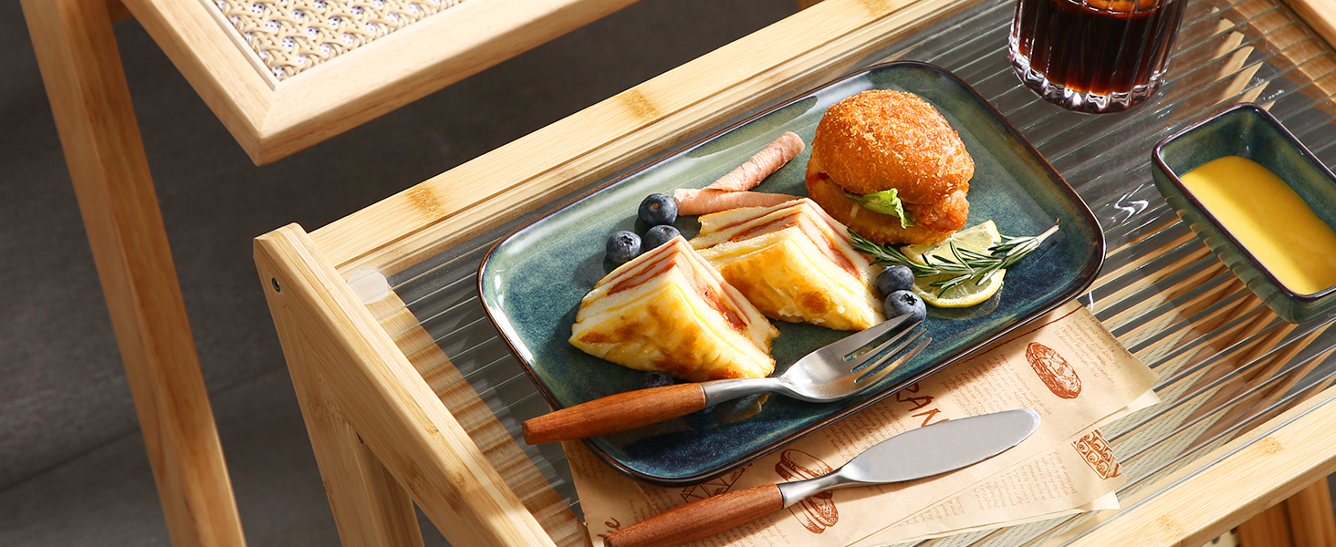 Набір сервірувальних тарілок Vancasso Stern (4 шт.) з кераміки, зелений. Тарілки для їжі, десерту, тортів, сніданку. Можна мити в посудомийній машині та використовувати в мікрохвильовці.