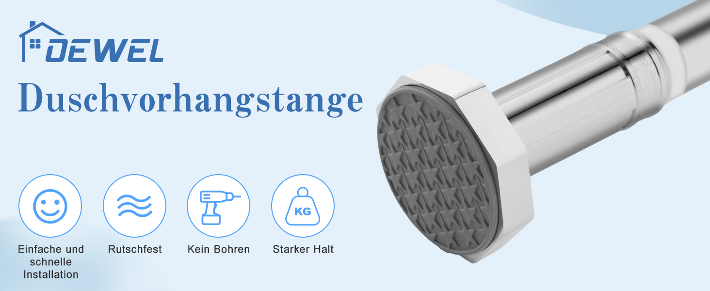 Регульована телескопічна штанга DEWEL 70-120 см (без свердління) для штор та душової кабіни, срібна