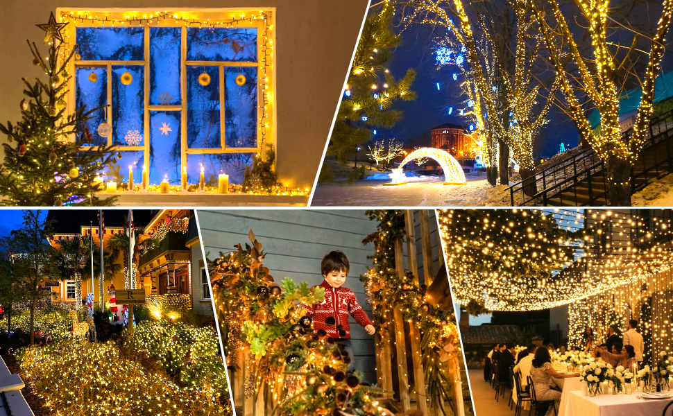 Сонячна гірлянда для зовнішнього використання, 120 LED, холодне біле світло, 8 режимів, для саду, двору, тераси, весільної декорації (5м, тепле біле світло)