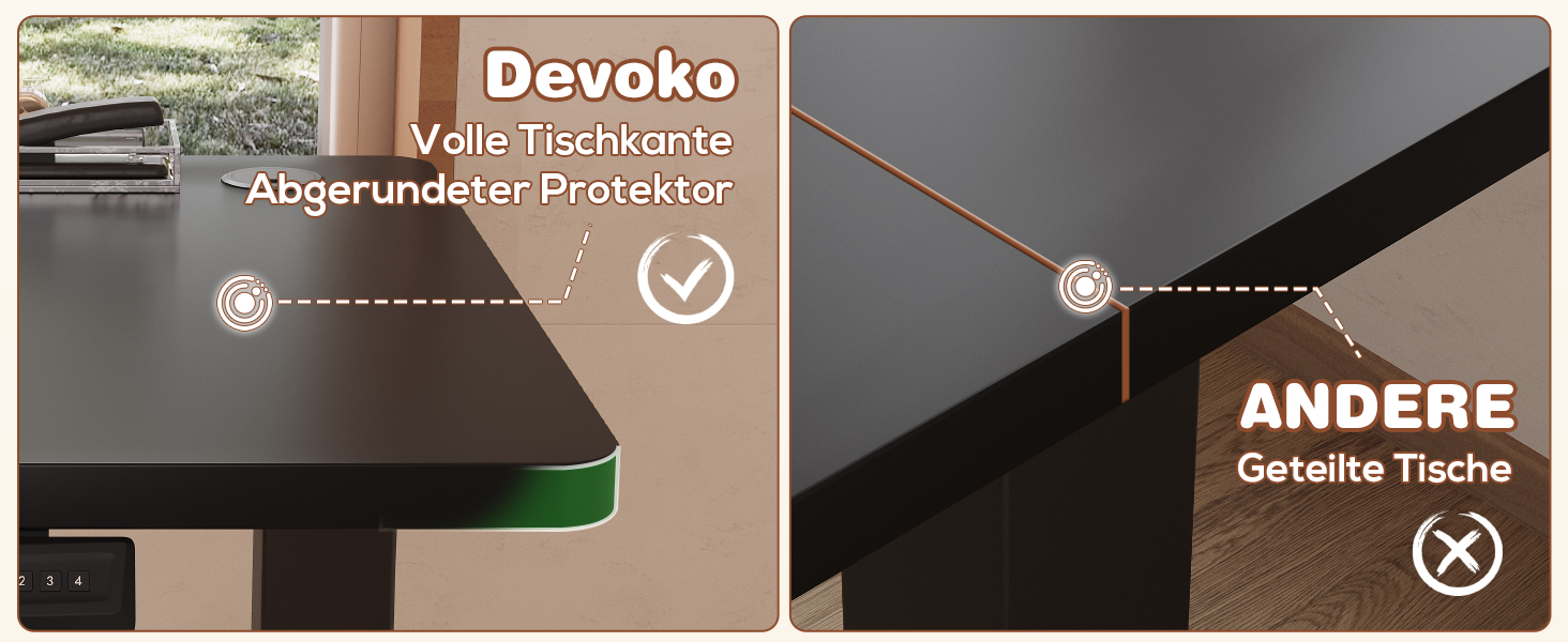 Devoko Adjustable Height Desk - Electric Standing Desk with Memory Function, 73-118cm Height, Collision Detection, Black, 140x60cm