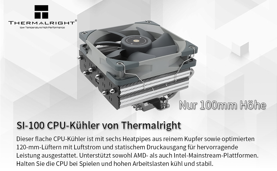 Thermalright SI-100: Повітряний кулер для CPU з 6 теплових трубок, тихий вентилятор TL-E12B PWM, технологія AGHP 3.0, сумісний з AMD AM4/AM5 та Intel 1150/1151/1200/1700/2066