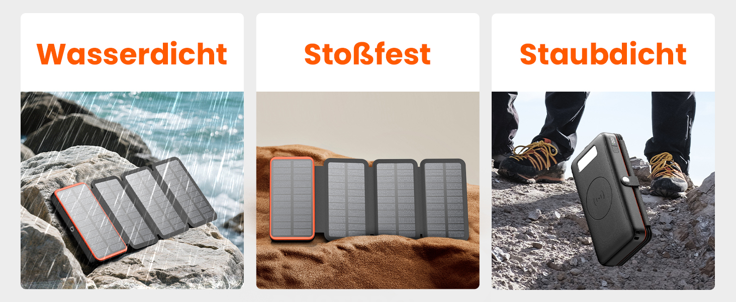 Power Bank FEELLE 27000mAh з сонячною панеллю та швидкою зарядкою 22.5W USB-C, PD 4.0, QC 3.0 для смартфонів та планшетів (Помаранчевий)