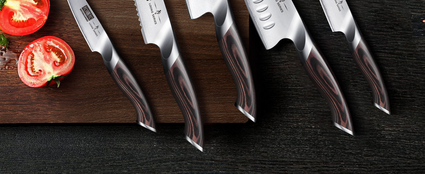 Набір кухонних ножів HOSHANHO 6 шт. з магнітним тримачем, професійний з вуглецевої сталі, ергономічні ручки